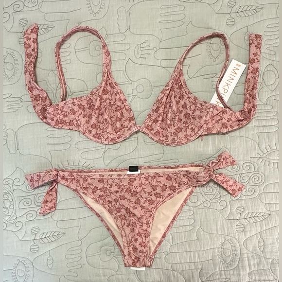 NWT MINKPINK Kiewa Bikini SET Top & Bottom Adjustable Tie Back Pink Floral - Picture 6 of 9